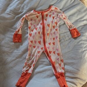 Little Sleepies Heart-Print Zipper Footie - Pink & Red